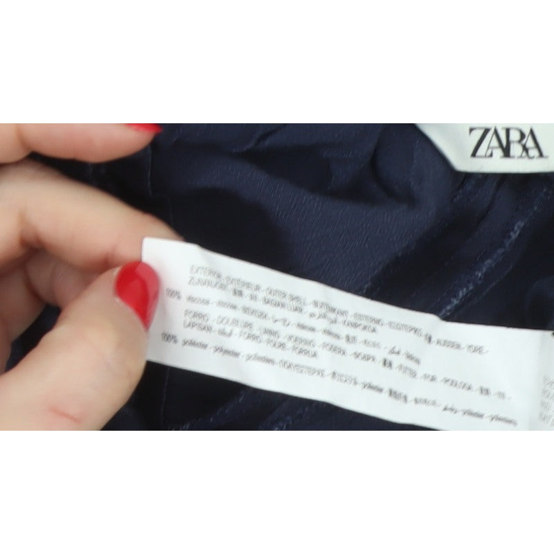 Zara Women Blue M Viscose Drawstring Tapered Jogger Trousers