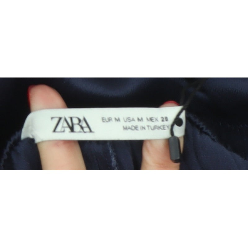 Zara Women Blue M Viscose Drawstring Tapered Jogger Trousers