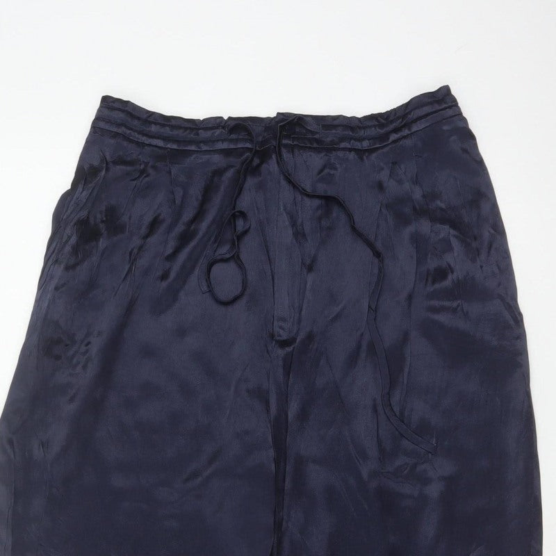 Zara Women Blue M Viscose Drawstring Tapered Jogger Trousers
