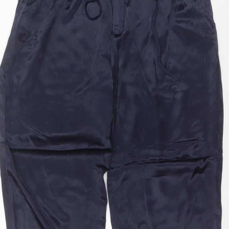 Zara Women Blue M Viscose Drawstring Tapered Jogger Trousers