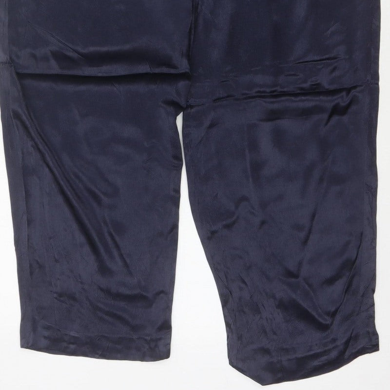 Zara Women Blue M Viscose Drawstring Tapered Jogger Trousers