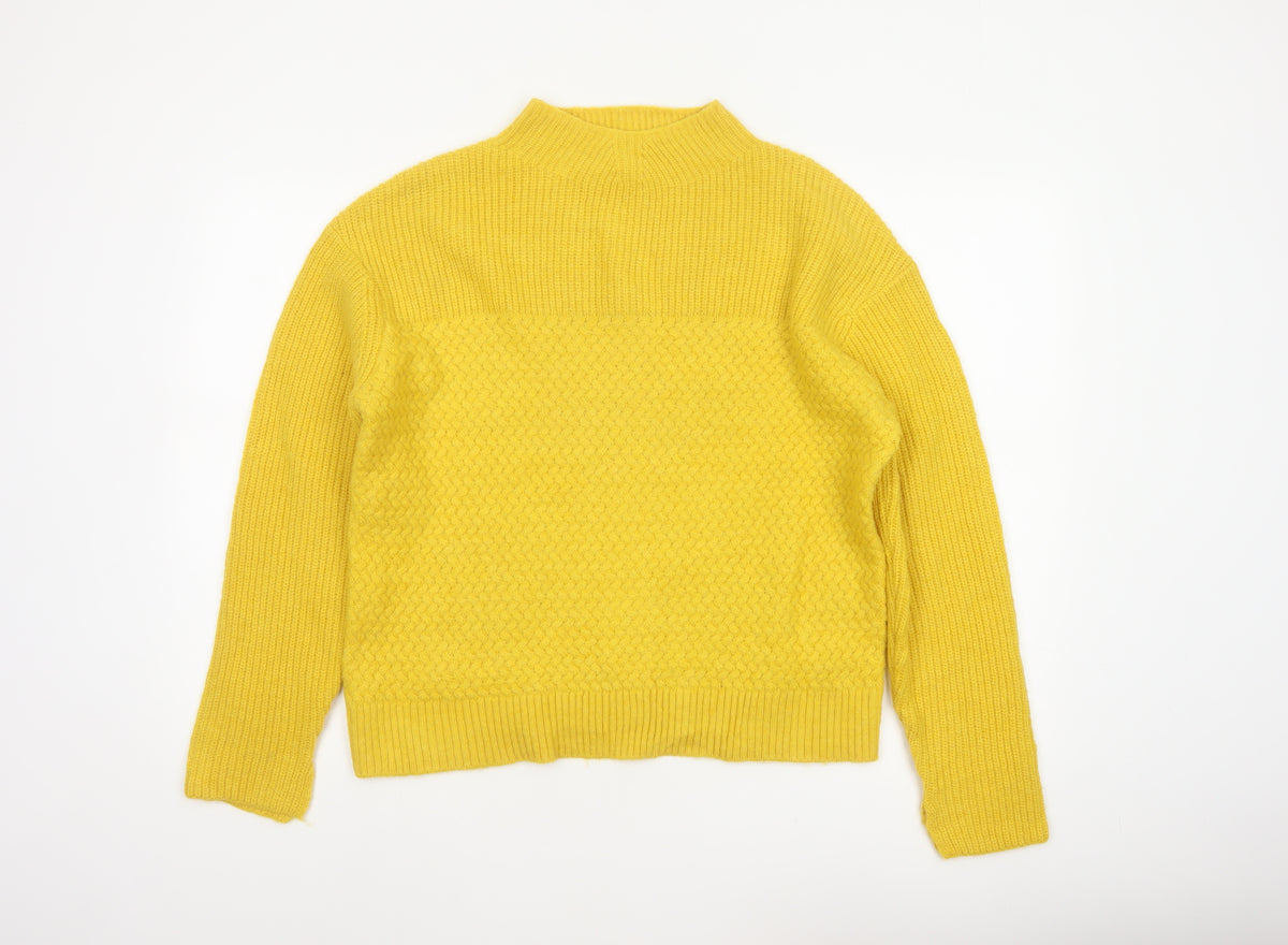 Per Una Women Yellow M Wool Blend Mock Neck Raglan Knit Jumper