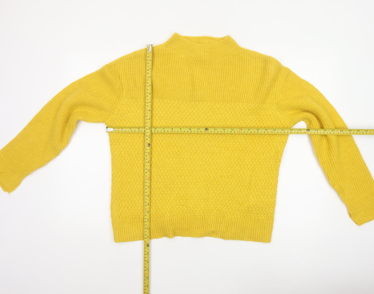 Per Una Women Yellow M Wool Blend Mock Neck Raglan Knit Jumper