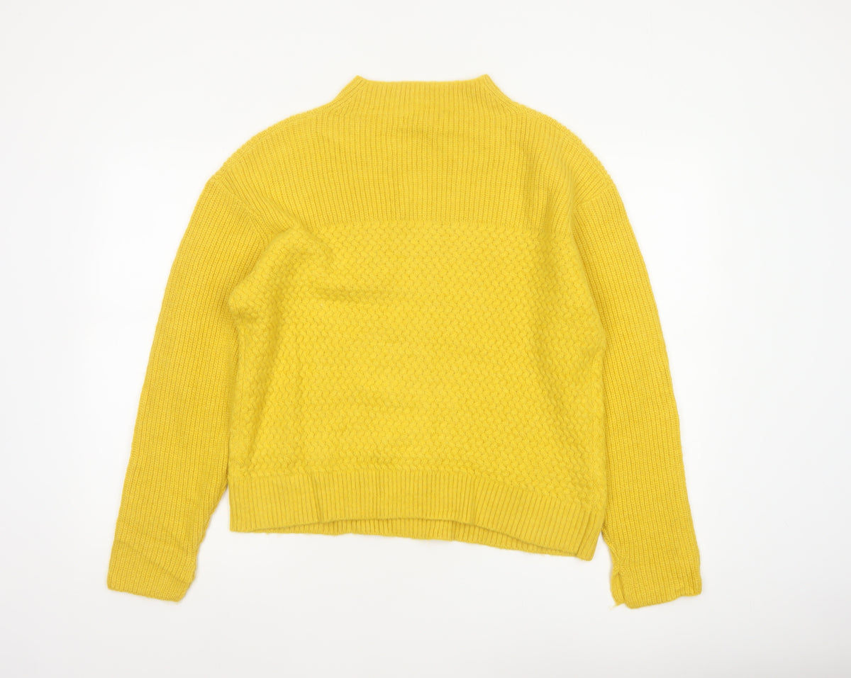 Per Una Women Yellow M Wool Blend Mock Neck Raglan Knit Jumper