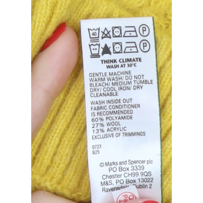 Per Una Women Yellow M Wool Blend Mock Neck Raglan Knit Jumper