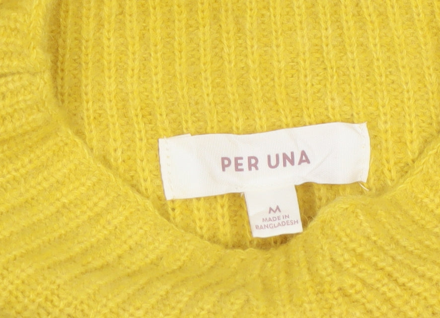 Per Una Women Yellow M Wool Blend Mock Neck Raglan Knit Jumper