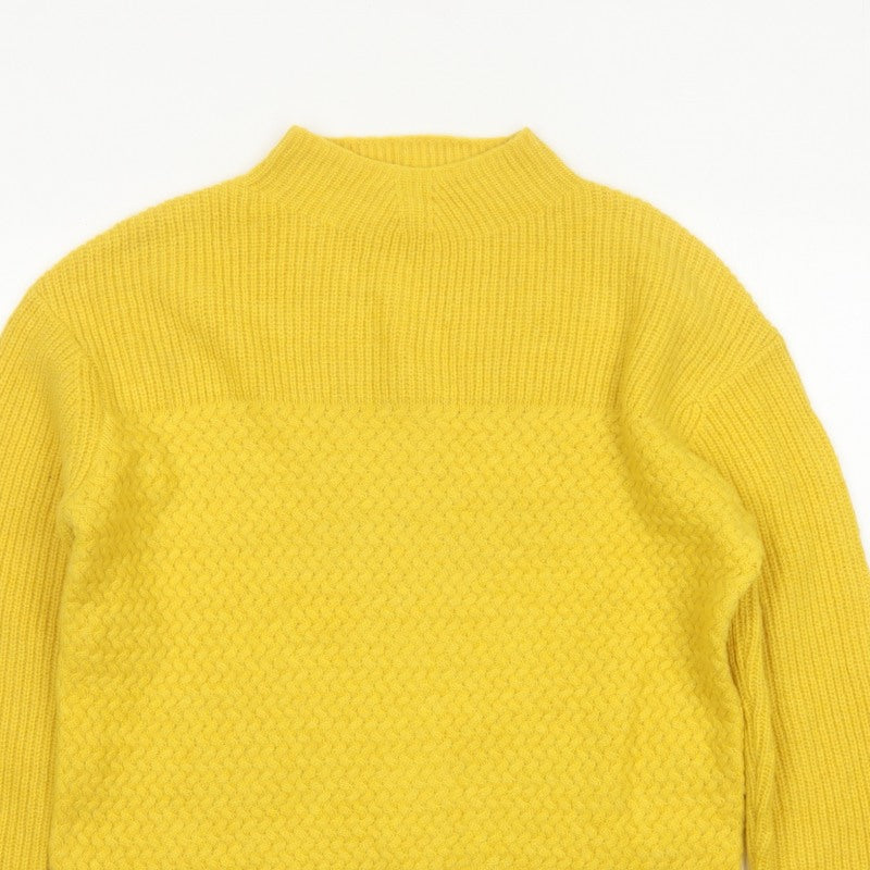 Per Una Women Yellow M Wool Blend Mock Neck Raglan Knit Jumper