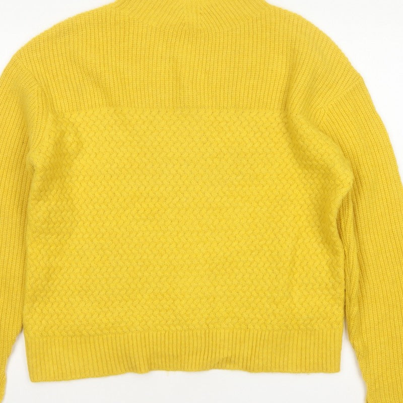 Per Una Women Yellow M Wool Blend Mock Neck Raglan Knit Jumper
