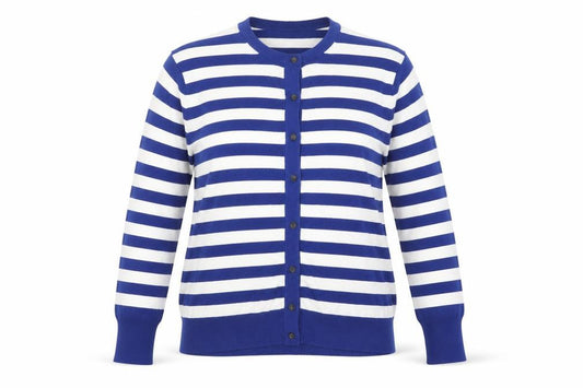 Marks and Spencer Women Blue White Stripe Cardigan Size 14 Knit
