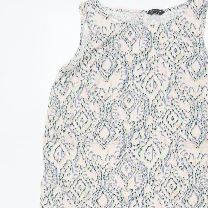 Marks & Spencer Women Multicoloured Geometric Linen Shift Dress UK 12