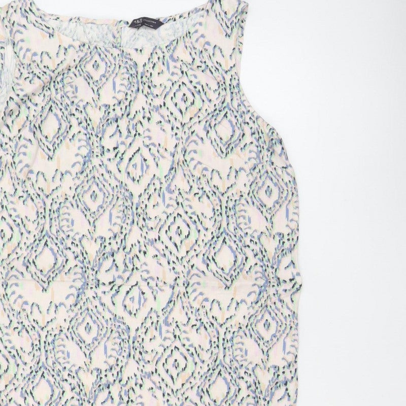 Marks & Spencer Women Multicoloured Geometric Linen Shift Dress UK 12