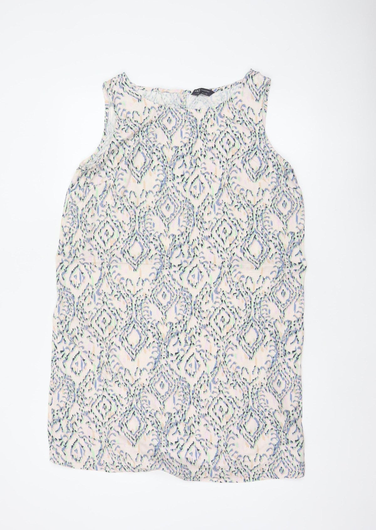 Marks & Spencer Women Multicoloured Geometric Linen Shift Dress UK 12