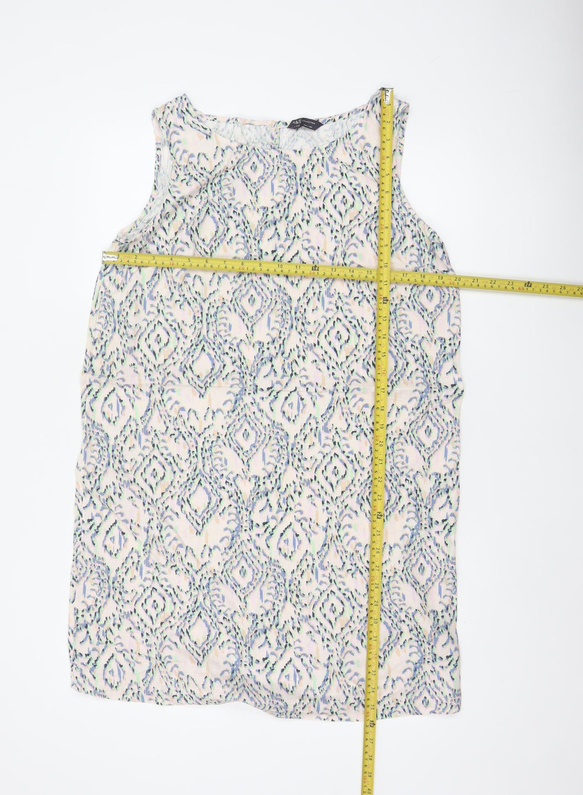 Marks & Spencer Women Multicoloured Geometric Linen Shift Dress UK 12