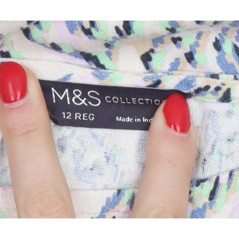 Marks & Spencer Women Multicoloured Geometric Linen Shift Dress UK 12