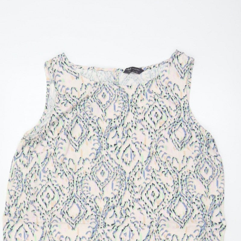 Marks & Spencer Women Multicoloured Geometric Linen Shift Dress UK 12