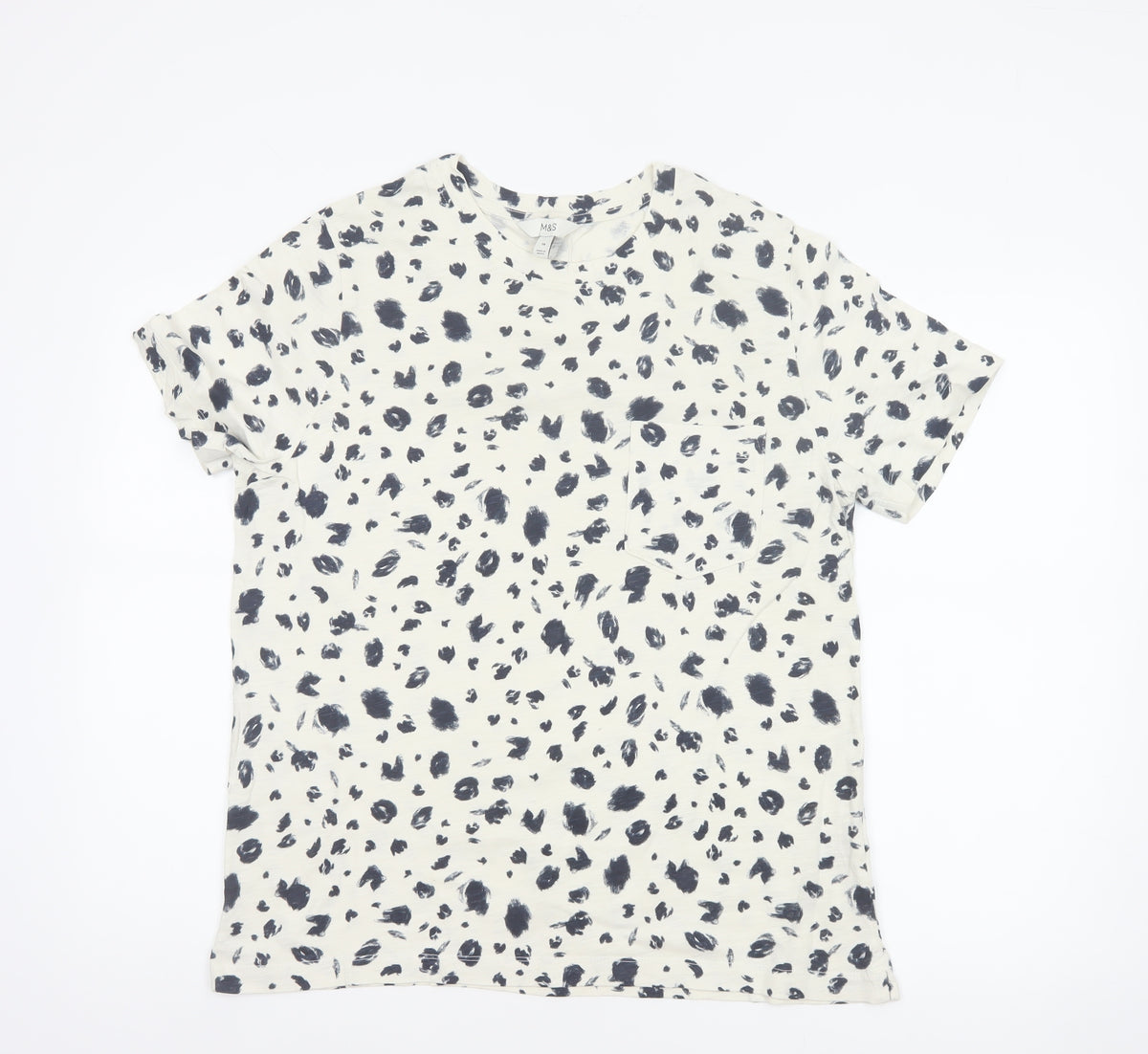 Marks & Spencer Women's Ivory Size 14 Leopard Print Cotton Jersey T-Shirt