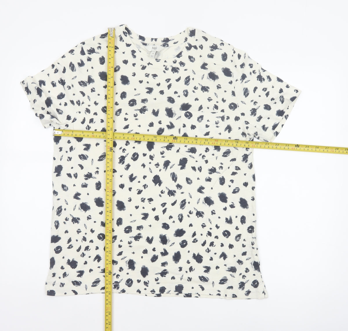 Marks & Spencer Women's Ivory Size 14 Leopard Print Cotton Jersey T-Shirt
