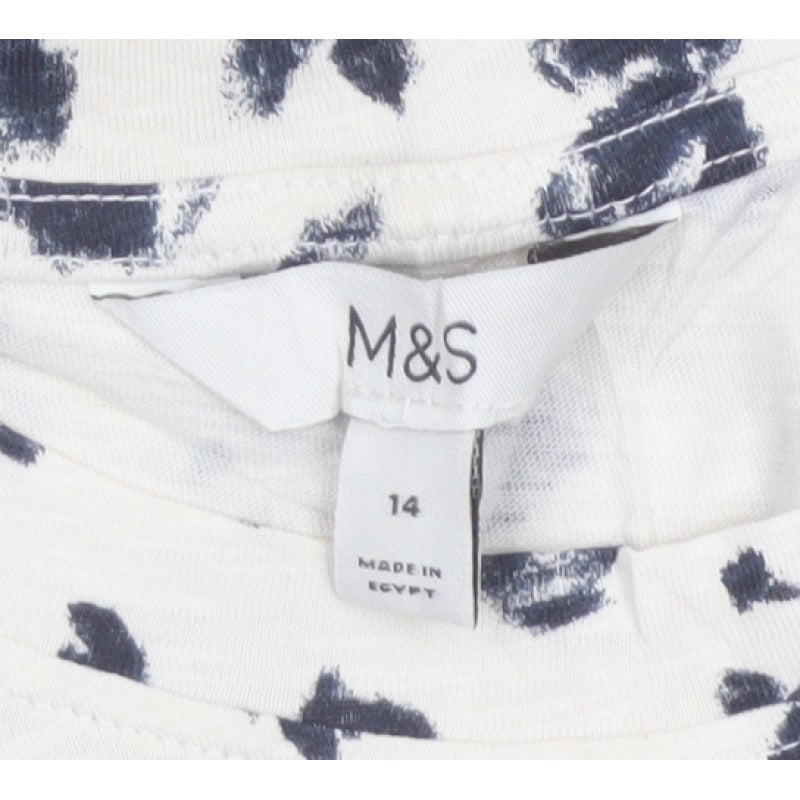 Marks & Spencer Women's Ivory Size 14 Leopard Print Cotton Jersey T-Shirt