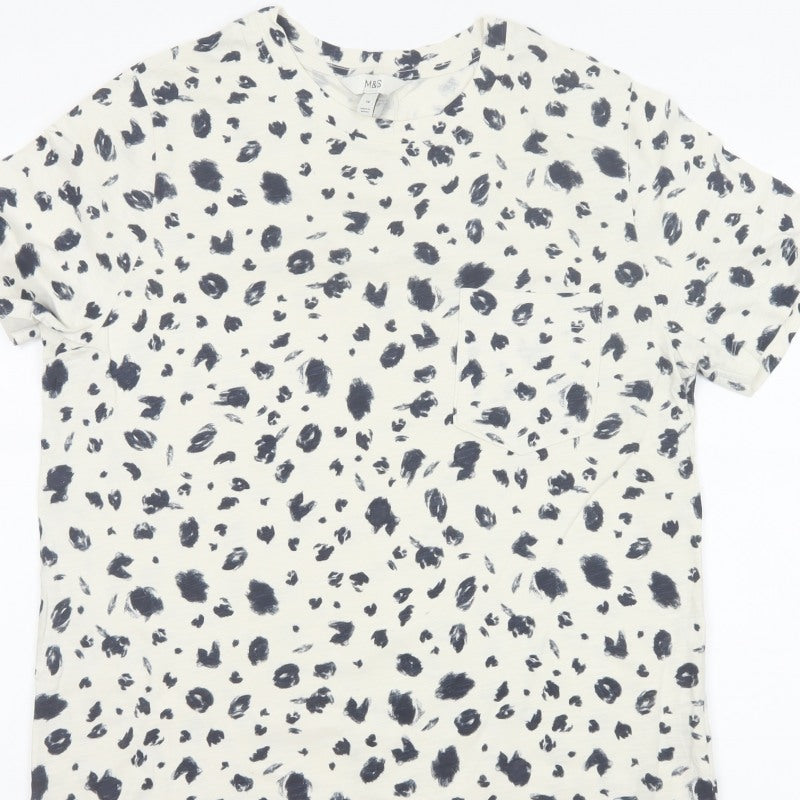 Marks & Spencer Women's Ivory Size 14 Leopard Print Cotton Jersey T-Shirt
