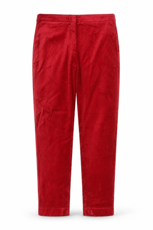 Marks & Spencer Women Red Size 14 Regular Tapered Cotton Trousers