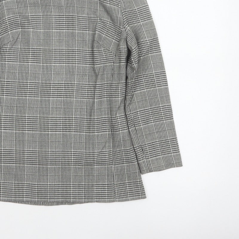 Next Women Grey Check High Neck Zip Long Sleeve Blouse UK 8