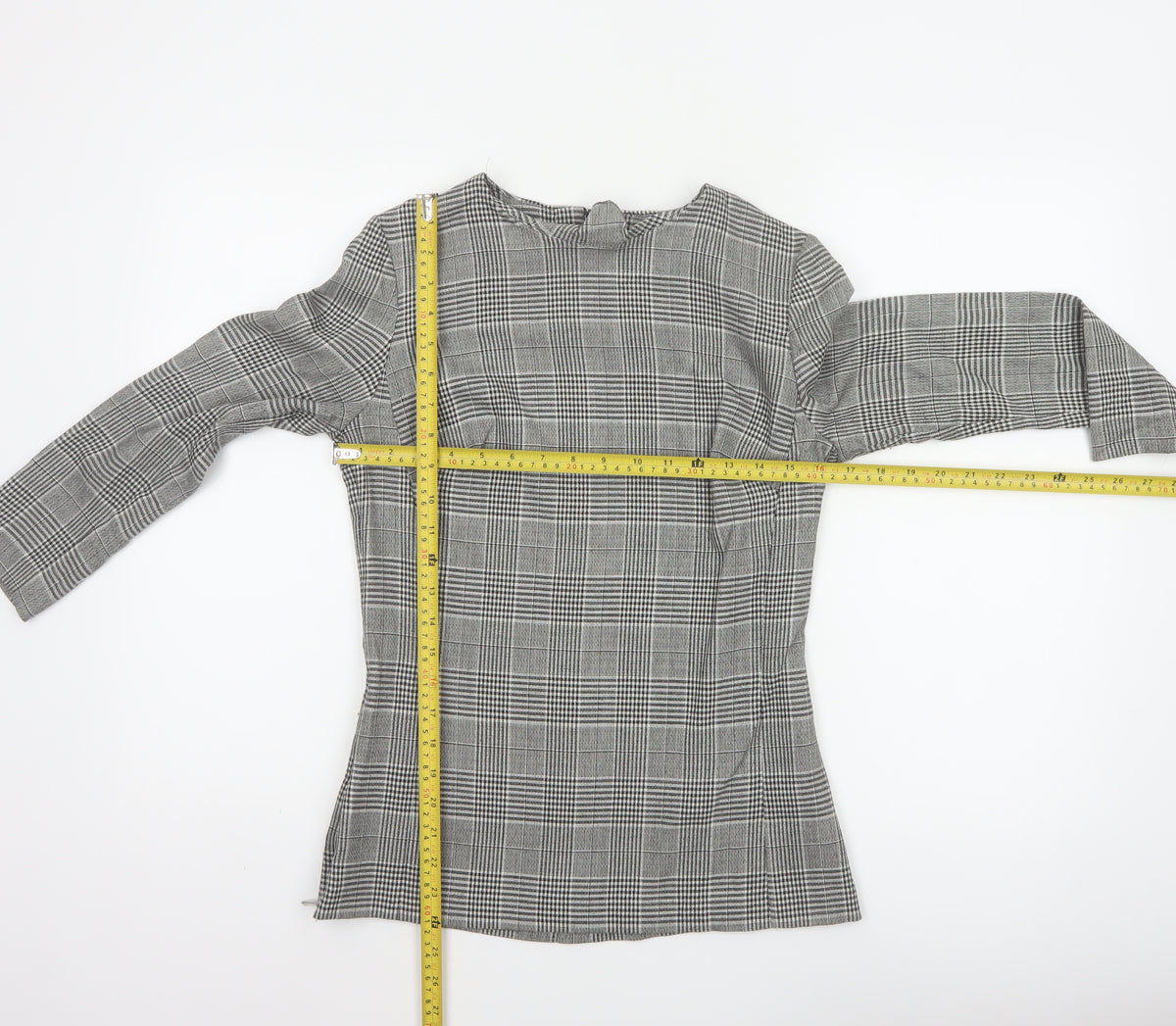 Next Women Grey Check High Neck Zip Long Sleeve Blouse UK 8