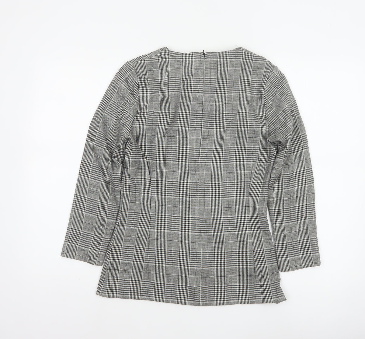Next Women Grey Check High Neck Zip Long Sleeve Blouse UK 8