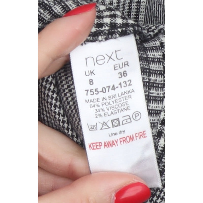 Next Women Grey Check High Neck Zip Long Sleeve Blouse UK 8