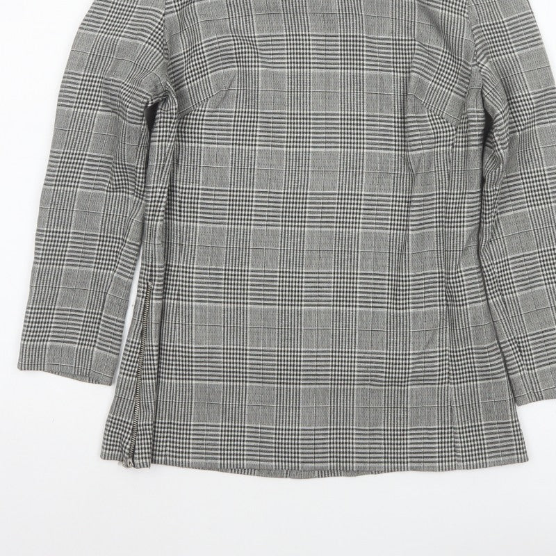 Next Women Grey Check High Neck Zip Long Sleeve Blouse UK 8