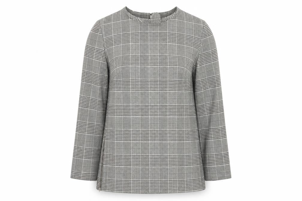Next Women Grey Check High Neck Zip Long Sleeve Blouse UK 8