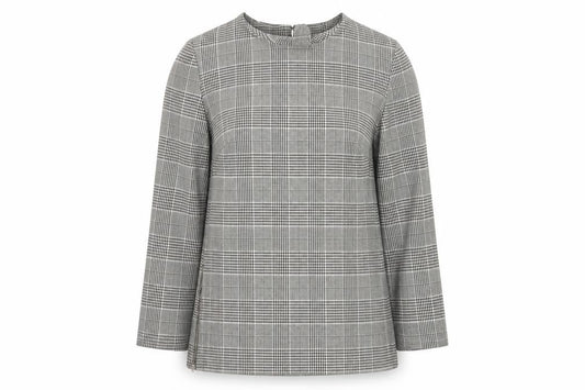 Next Women Grey Check High Neck Zip Long Sleeve Blouse UK 8