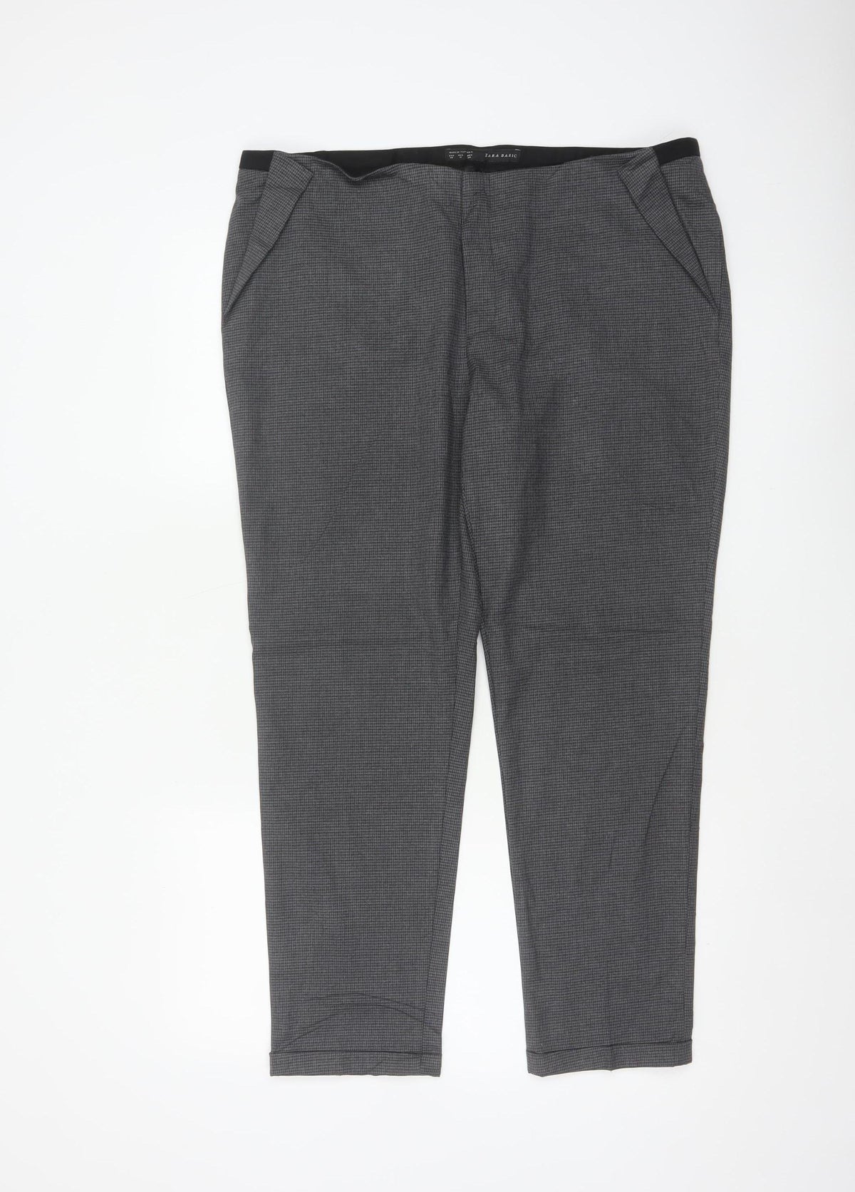 Zara Basic Women Grey Check Tapered Trousers UK 12 Smart Workwear