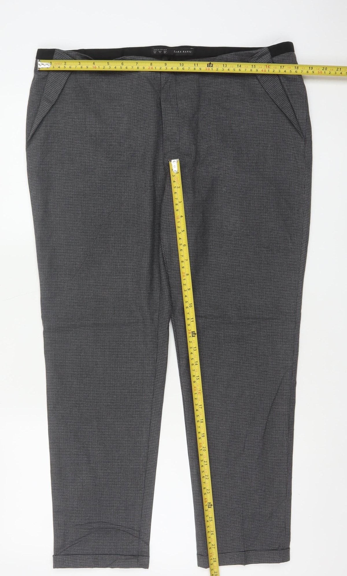 Zara Basic Women Grey Check Tapered Trousers UK 12 Smart Workwear