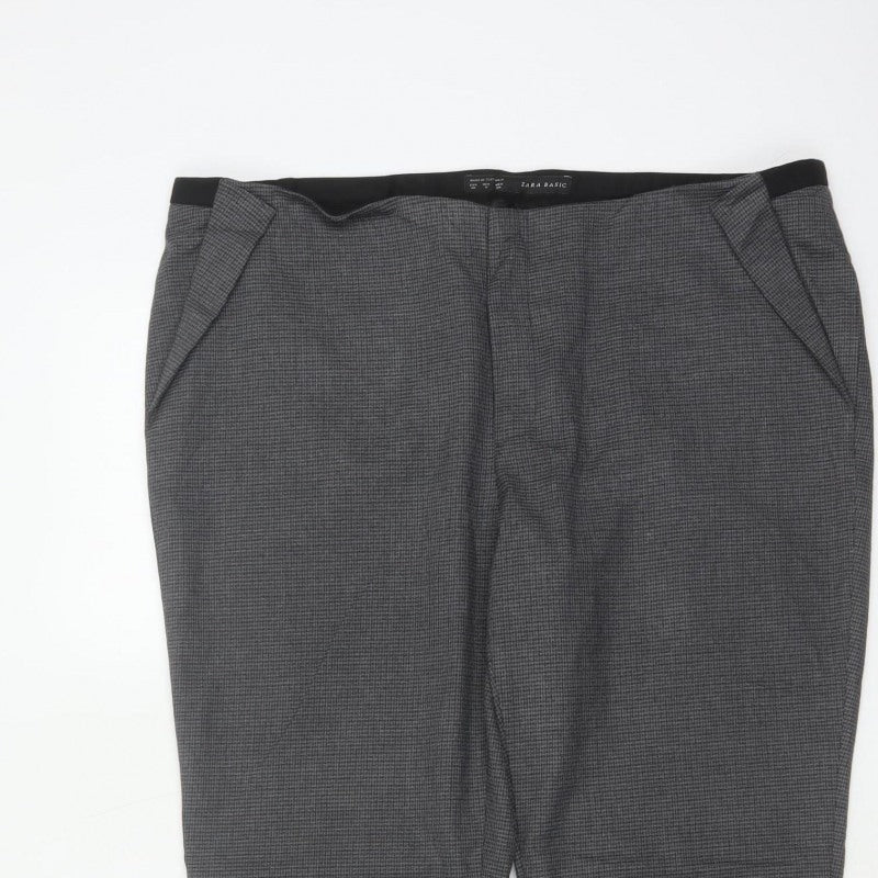 Zara Basic Women Grey Check Tapered Trousers UK 12 Smart Workwear