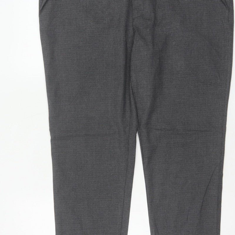 Zara Basic Women Grey Check Tapered Trousers UK 12 Smart Workwear