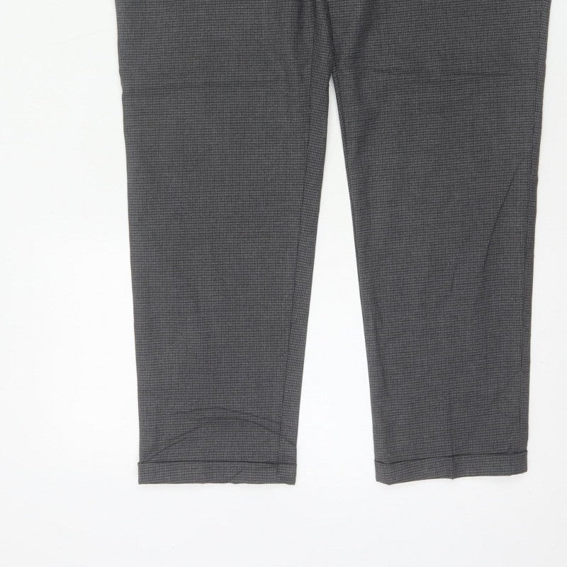 Zara Basic Women Grey Check Tapered Trousers UK 12 Smart Workwear
