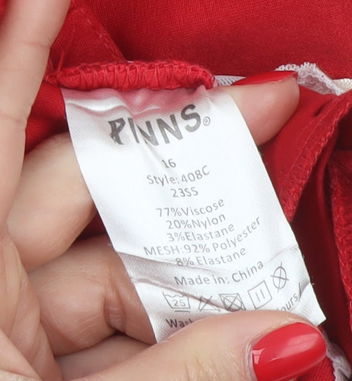 PINNS Women Red Size 16 Slim Cropped Stretch Trousers