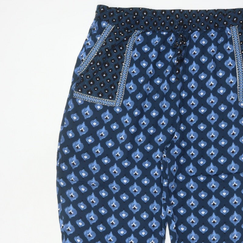 Monsoon Beach Women Blue Geometric Harem Trousers XL Drawstring
