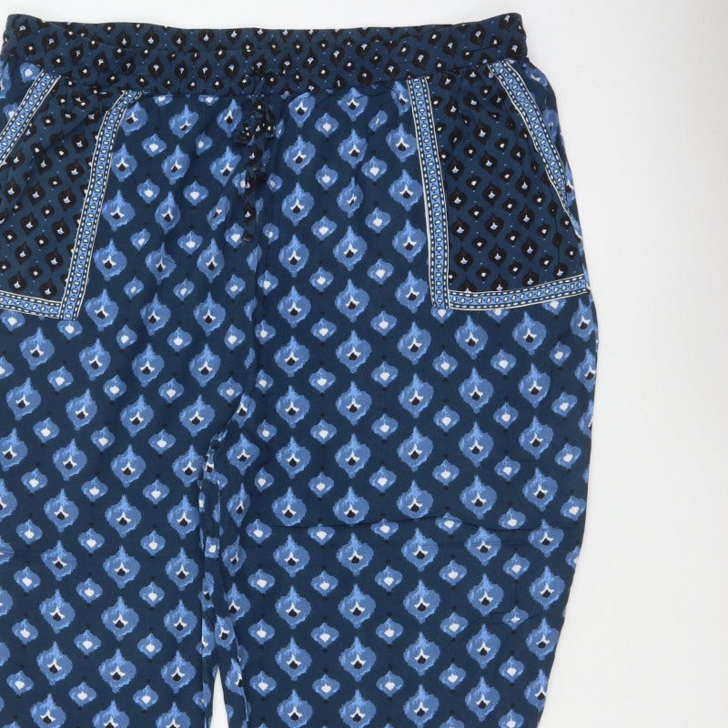 Monsoon Beach Women Blue Geometric Harem Trousers XL Drawstring