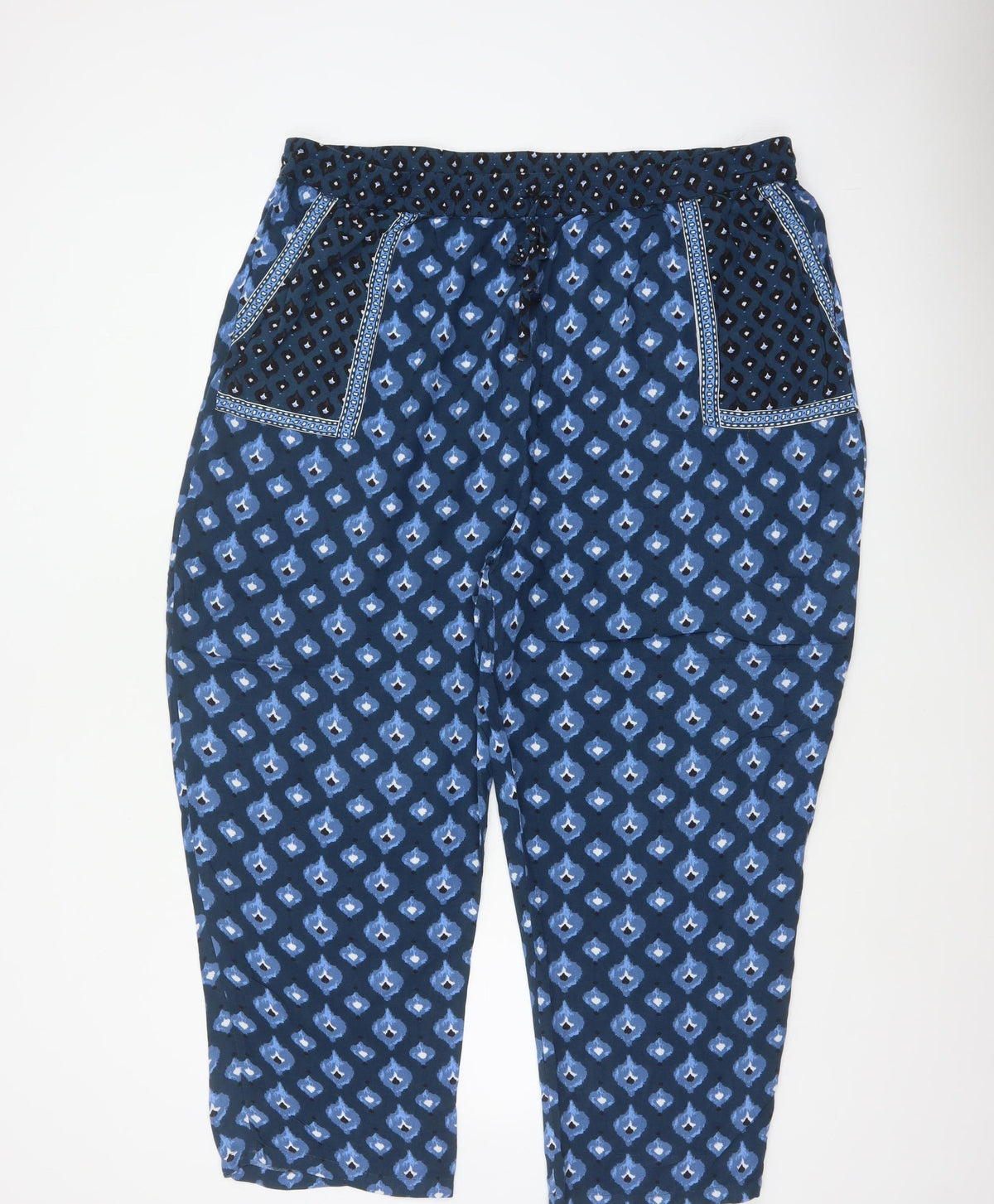 Monsoon Beach Women Blue Geometric Harem Trousers XL Drawstring