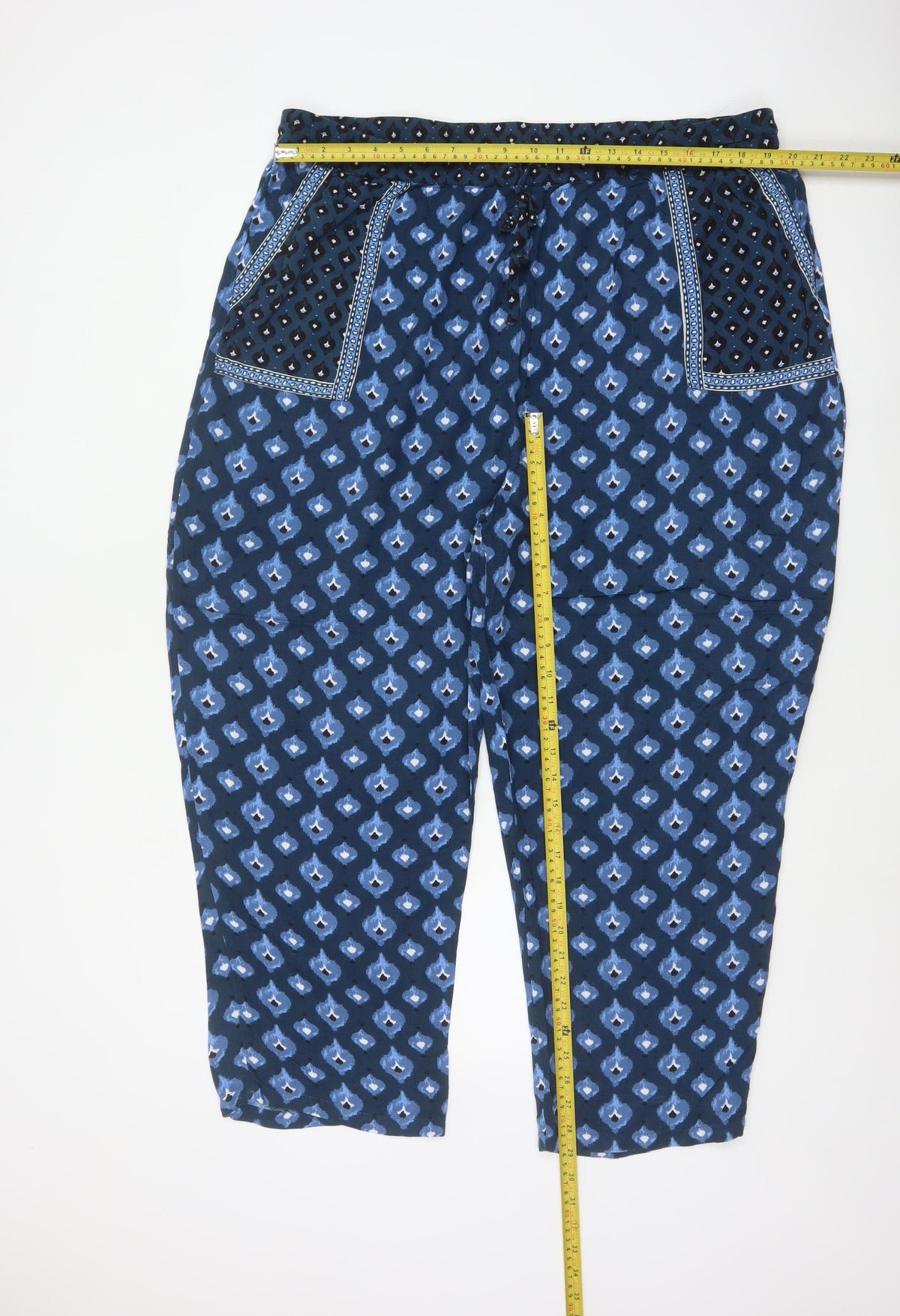 Monsoon Beach Women Blue Geometric Harem Trousers XL Drawstring