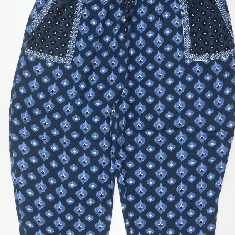 Monsoon Beach Women Blue Geometric Harem Trousers XL Drawstring