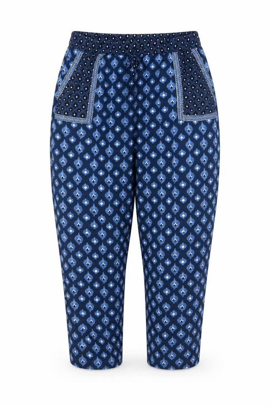 Monsoon Beach Women Blue Geometric Harem Trousers XL Drawstring