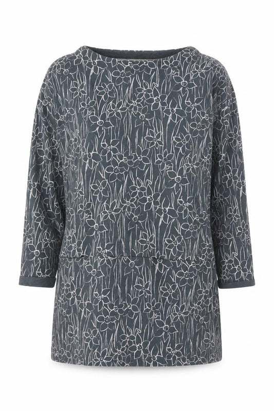 Seasalt Women Grey Floral Organic Cotton Script Writer Tunic Size 16