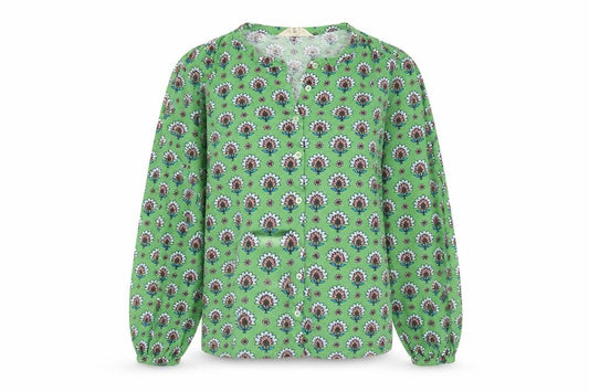 Boden Women Green Floral Cotton Button-Up Blouse UK 8 Long Sleeve