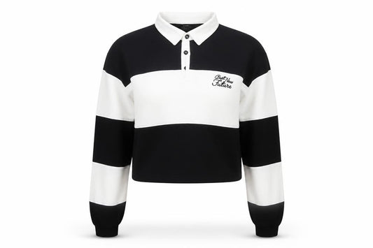 Bershka Women Black White M Colourblock Embroidered Long Sleeve Polo