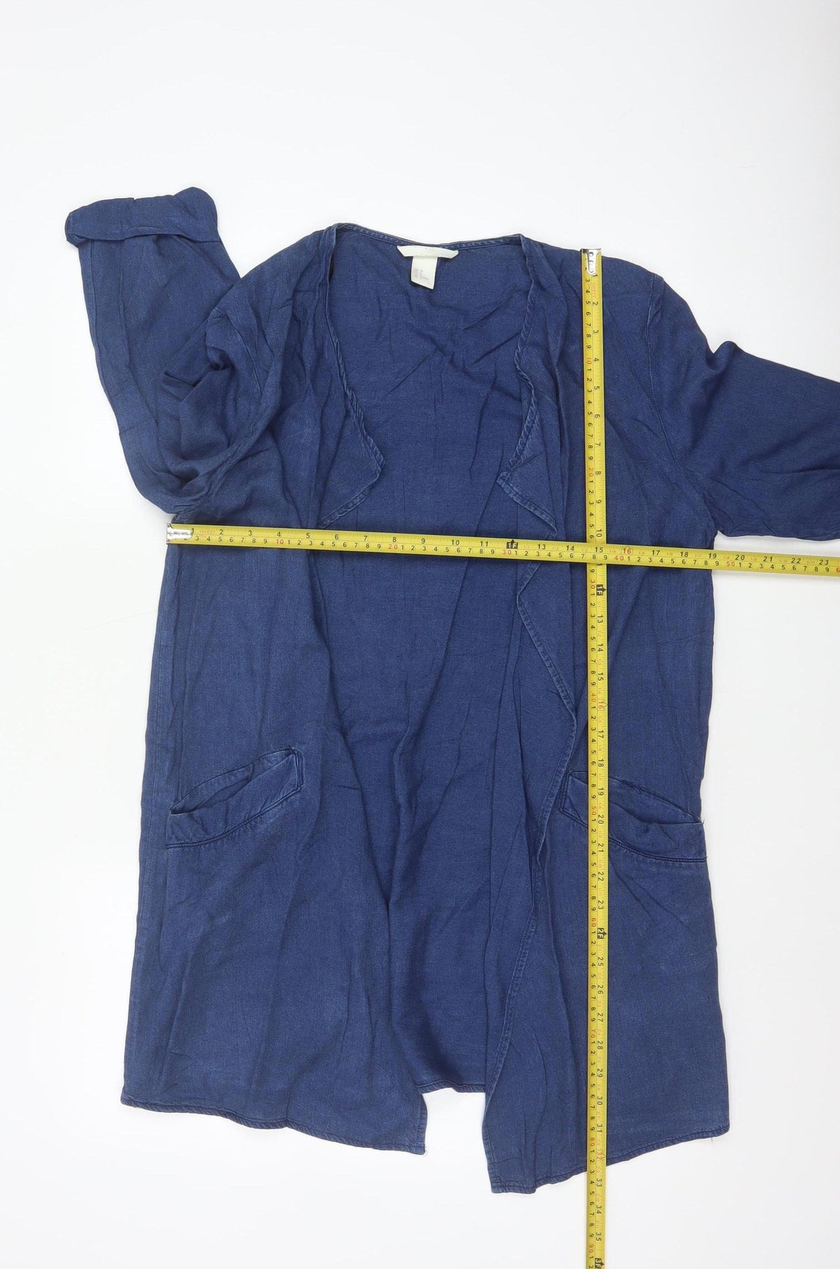 H&M Women’s Blue UK 10 Open Chambray Longline Jacket