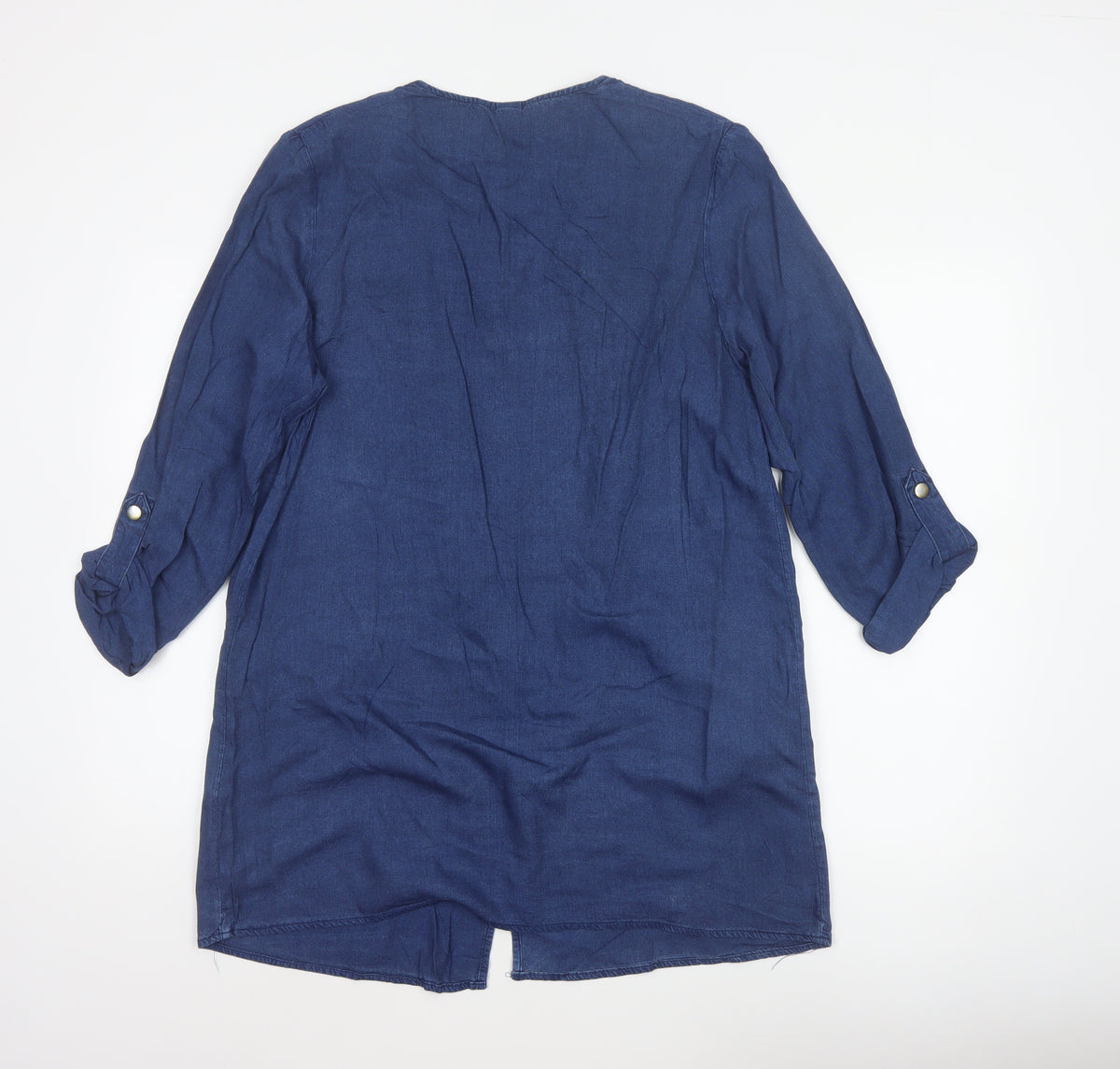 H&M Women’s Blue UK 10 Open Chambray Longline Jacket