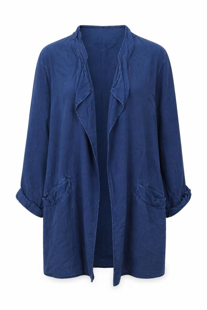 H&M Women’s Blue UK 10 Open Chambray Longline Jacket