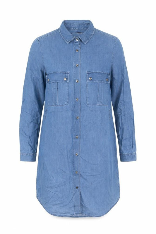 Marks and Spencer Women Blue UK 14 Petite Chambray Shirt Dress Belted